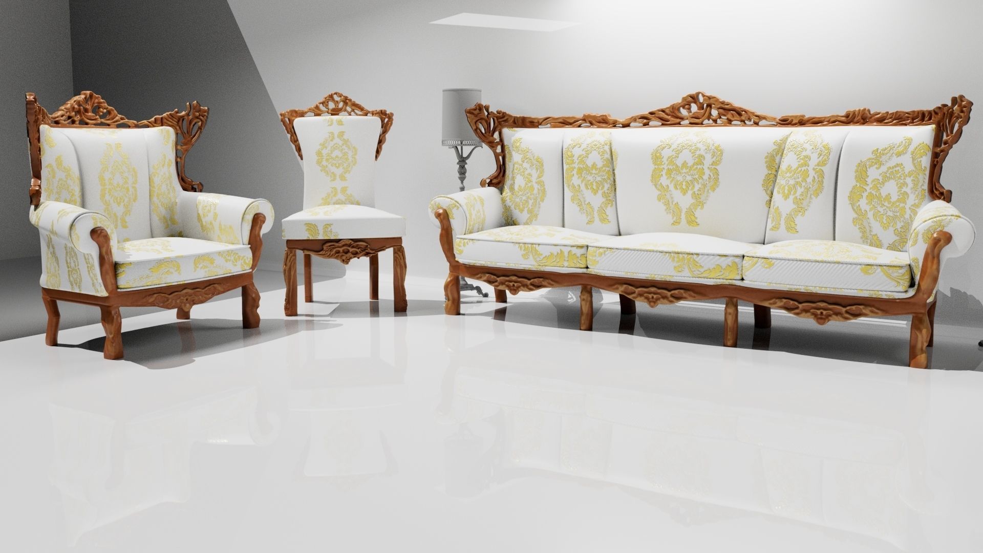 Classic sofa and chair 3D model_2