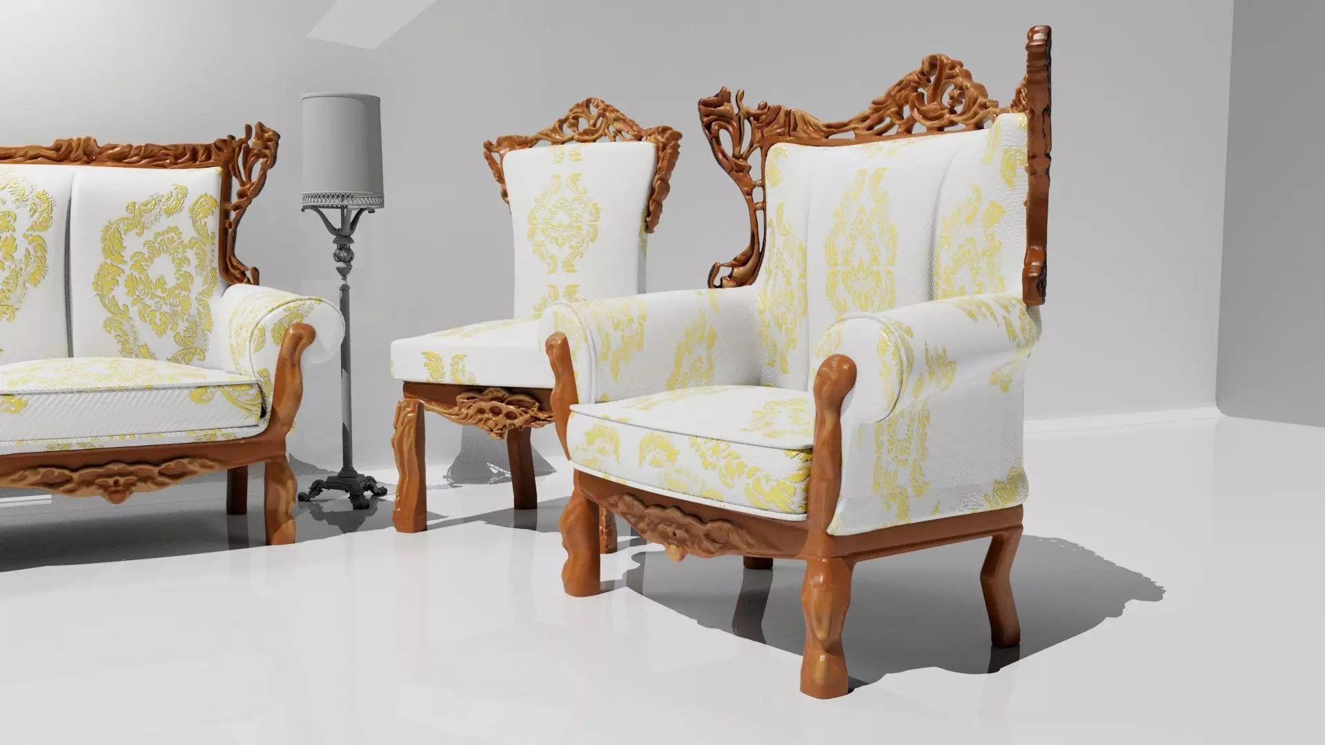 Classic sofa and chair 3D model_0