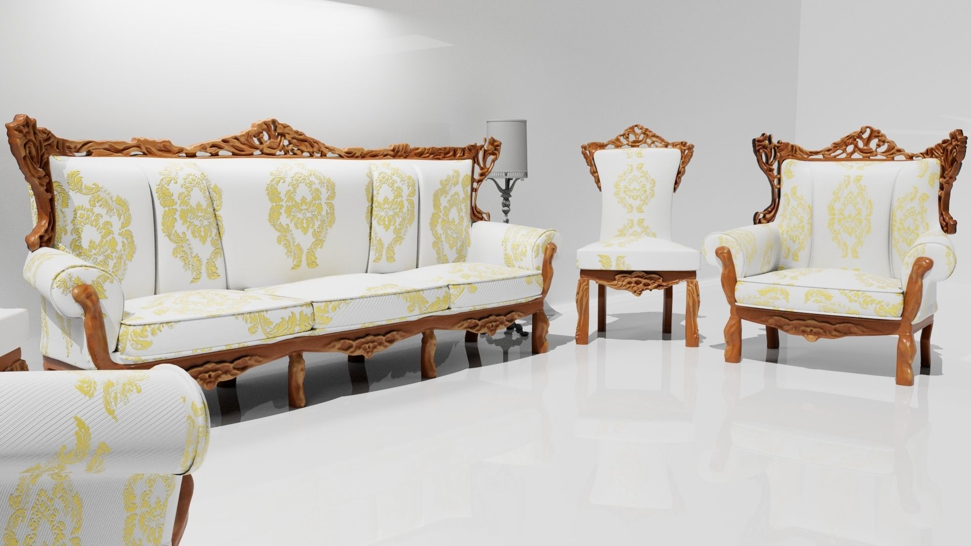 Classic sofa and chair 3D model_3