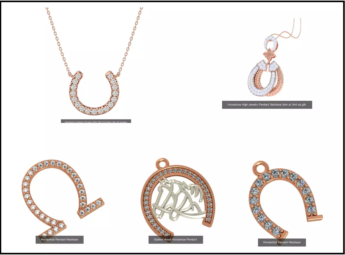 5 Horseshoe Charm Pendant Necklace  3D Model Collection_0