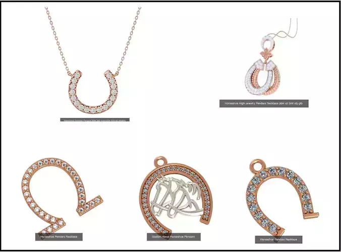 5 Horseshoe Charm Pendant Necklace  3D Model Collection