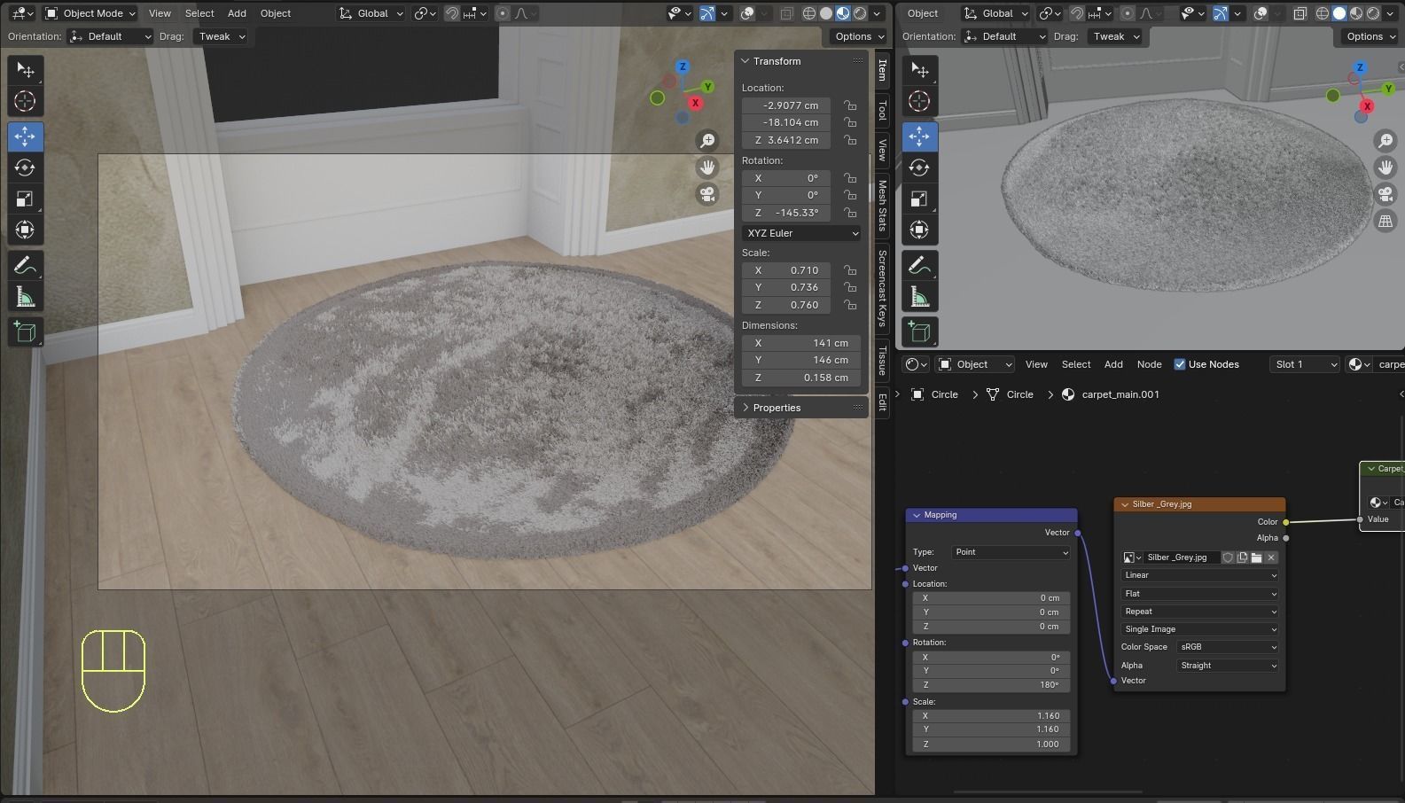 Round Grey Rug 3D model_2