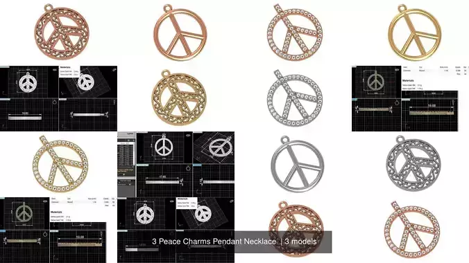 3 Peace Charms Pendant Necklace 