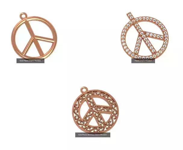 3 Peace Charms Pendant Necklace  3D Model Collection