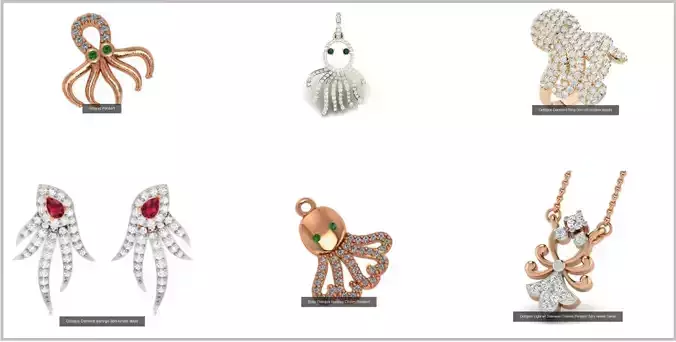 6 Octopus Light wt Ring Earring Charm Pendant 3dm render Detail 3D Model Collection