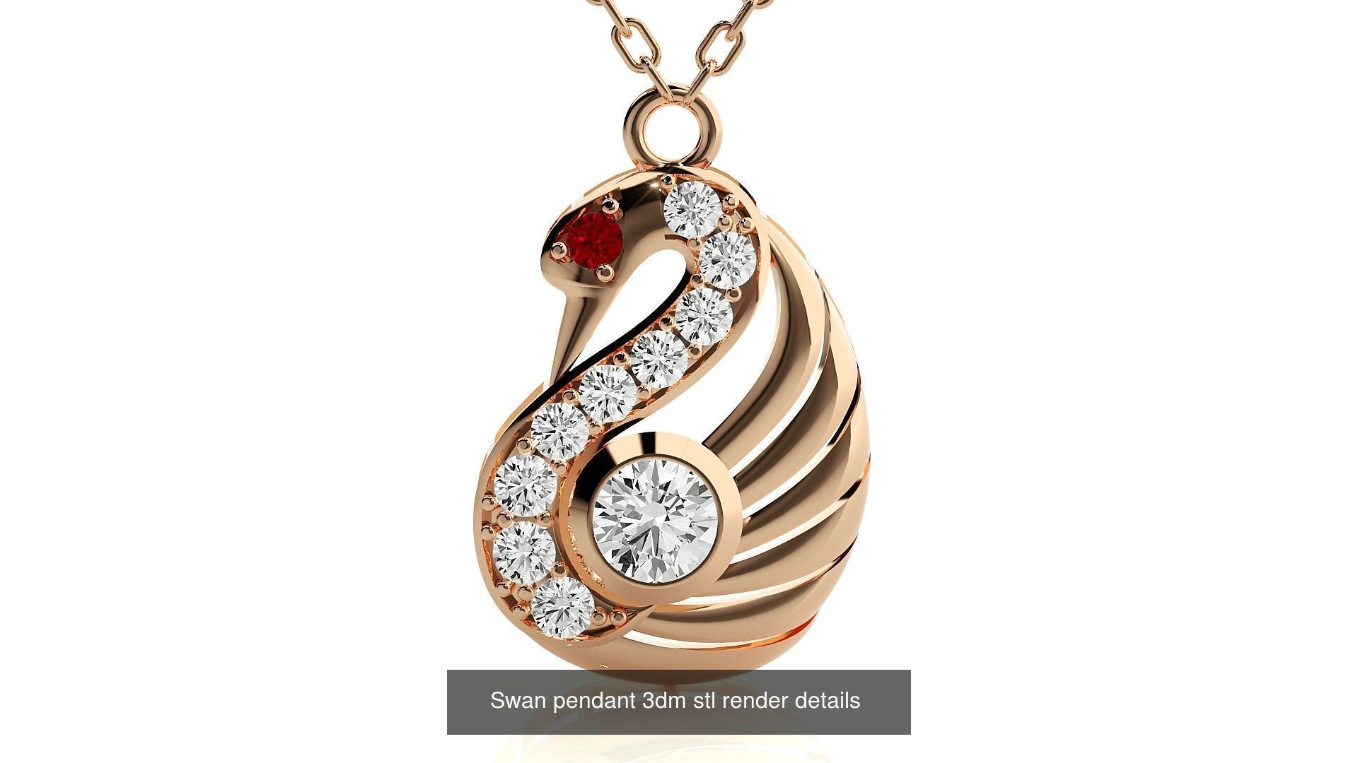 12 Diamond Swan Necklace Charm Pendant  3D Model Collection_3