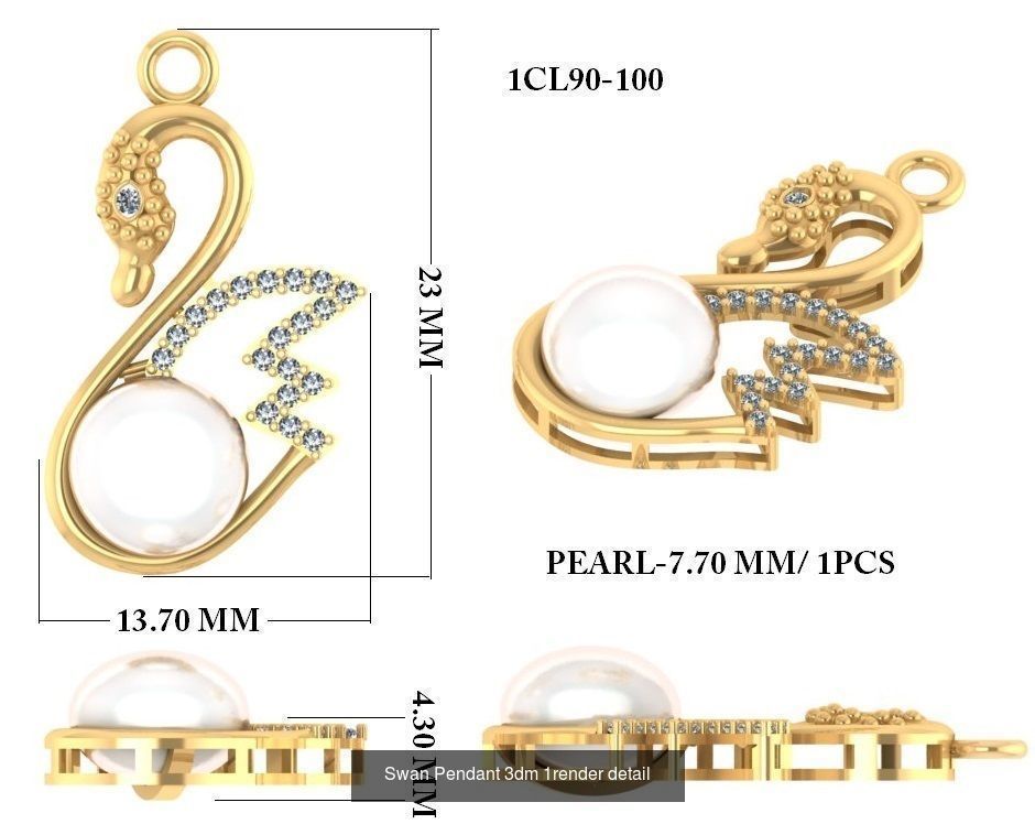 12 Diamond Swan Necklace Charm Pendant  3D Model Collection_10
