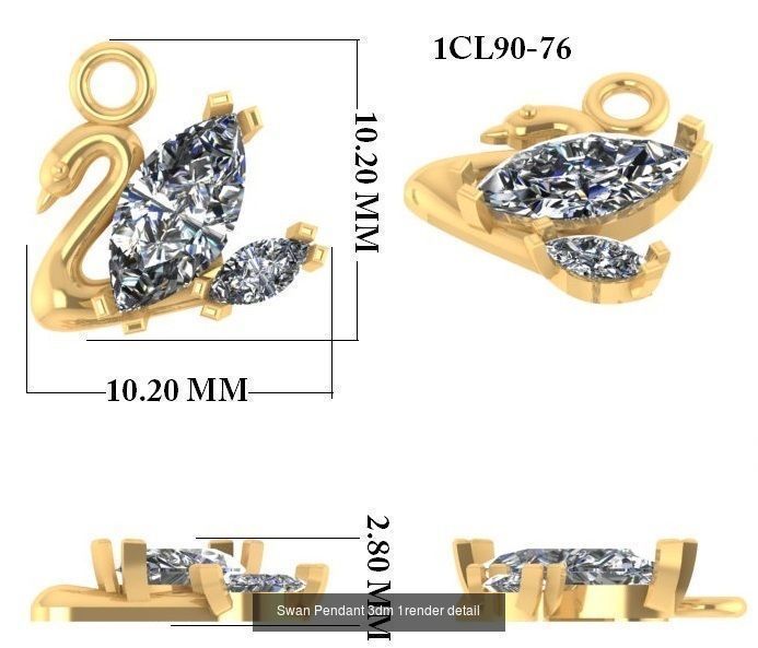 12 Diamond Swan Necklace Charm Pendant  3D Model Collection_11