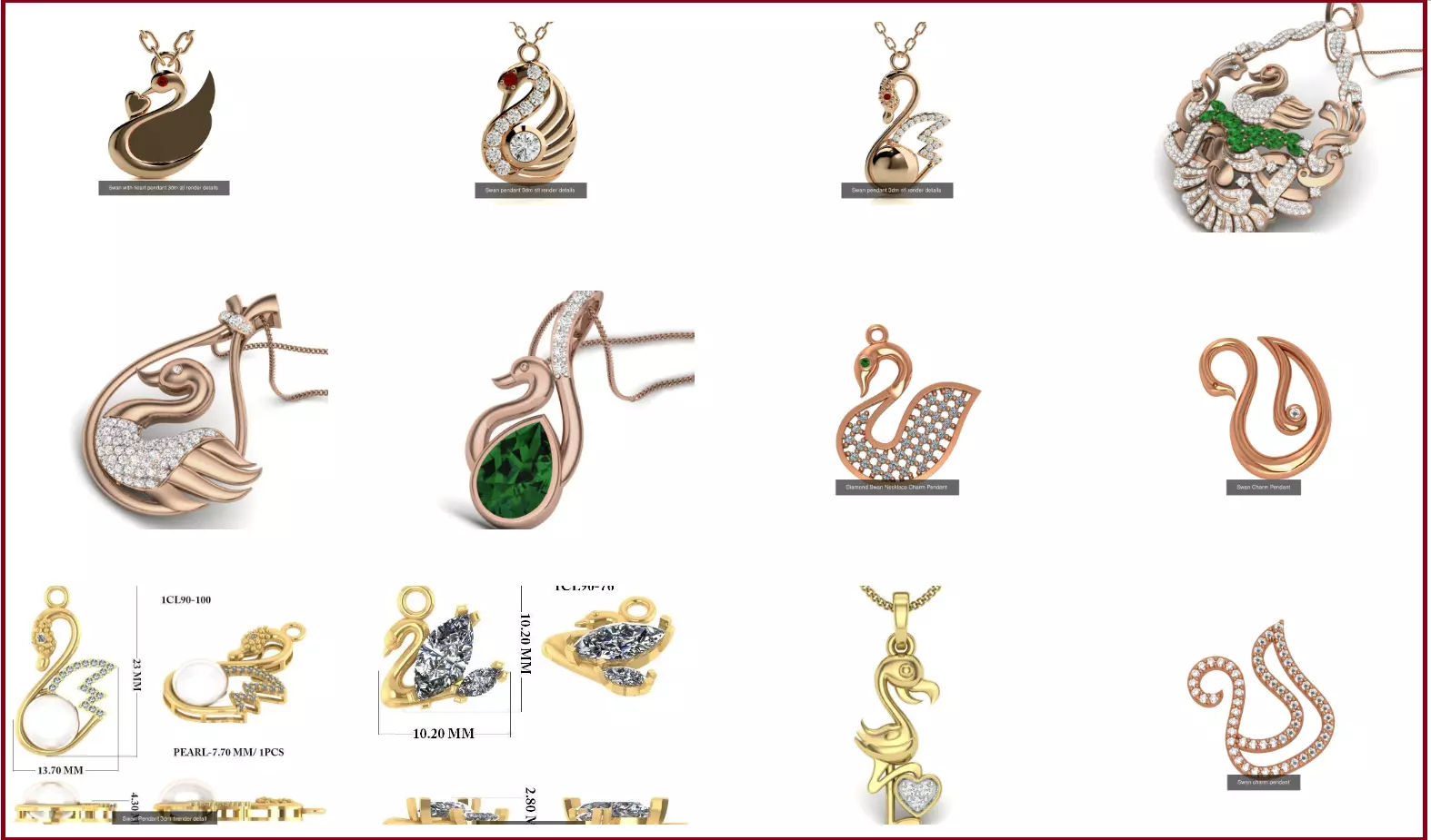12 Diamond Swan Necklace Charm Pendant  3D Model Collection_0