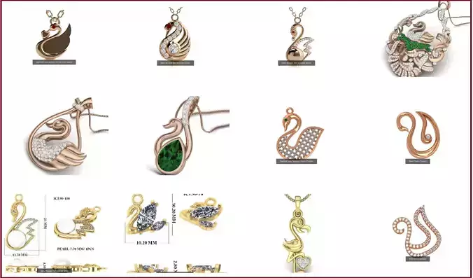12 Diamond Swan Necklace Charm Pendant  3D Model Collection