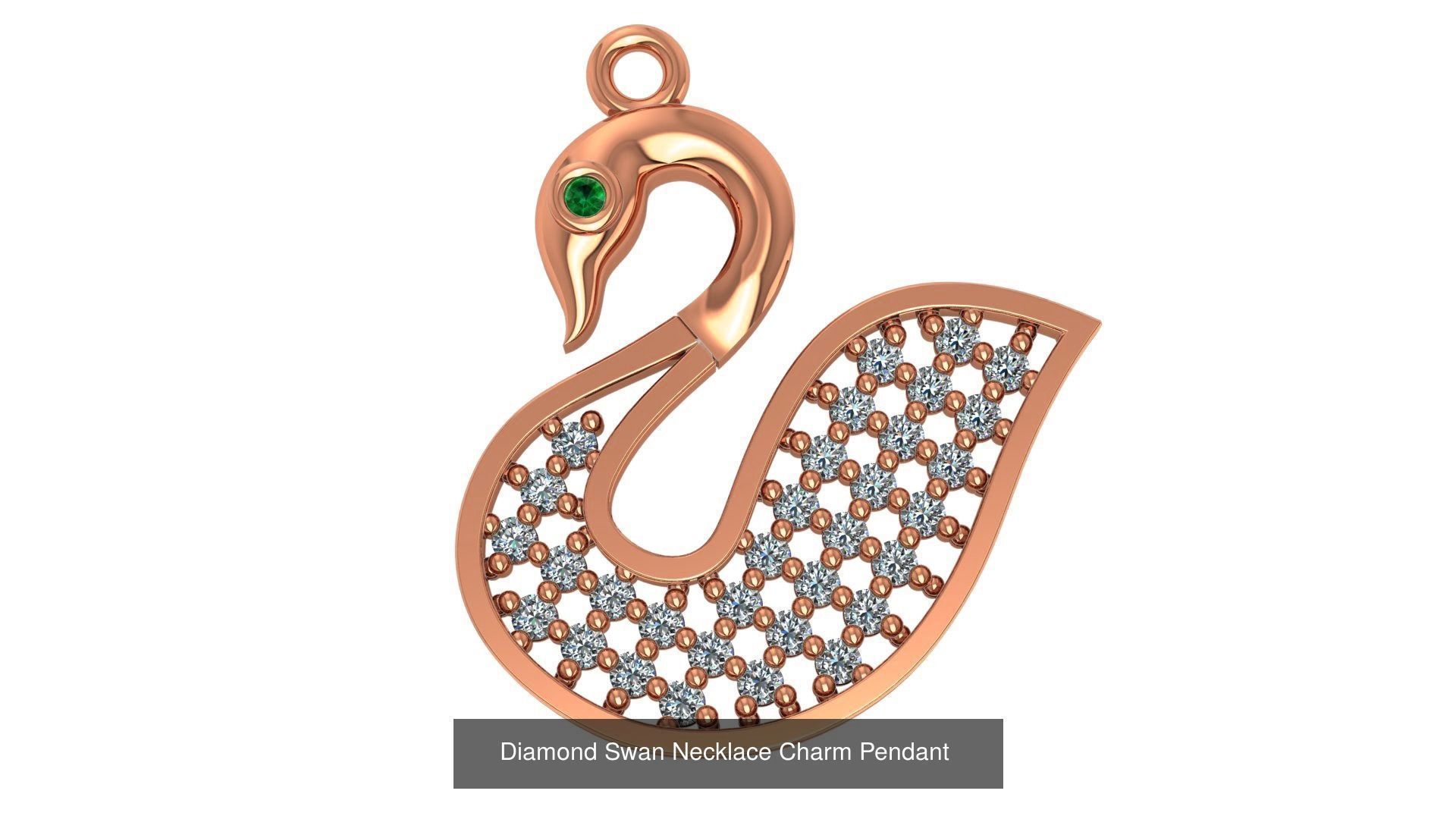 12 Diamond Swan Necklace Charm Pendant  3D Model Collection_8