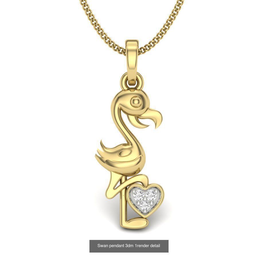 12 Diamond Swan Necklace Charm Pendant  3D Model Collection_12