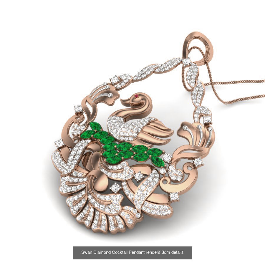 12 Diamond Swan Necklace Charm Pendant  3D Model Collection_5