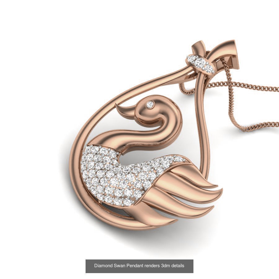 12 Diamond Swan Necklace Charm Pendant  3D Model Collection_6