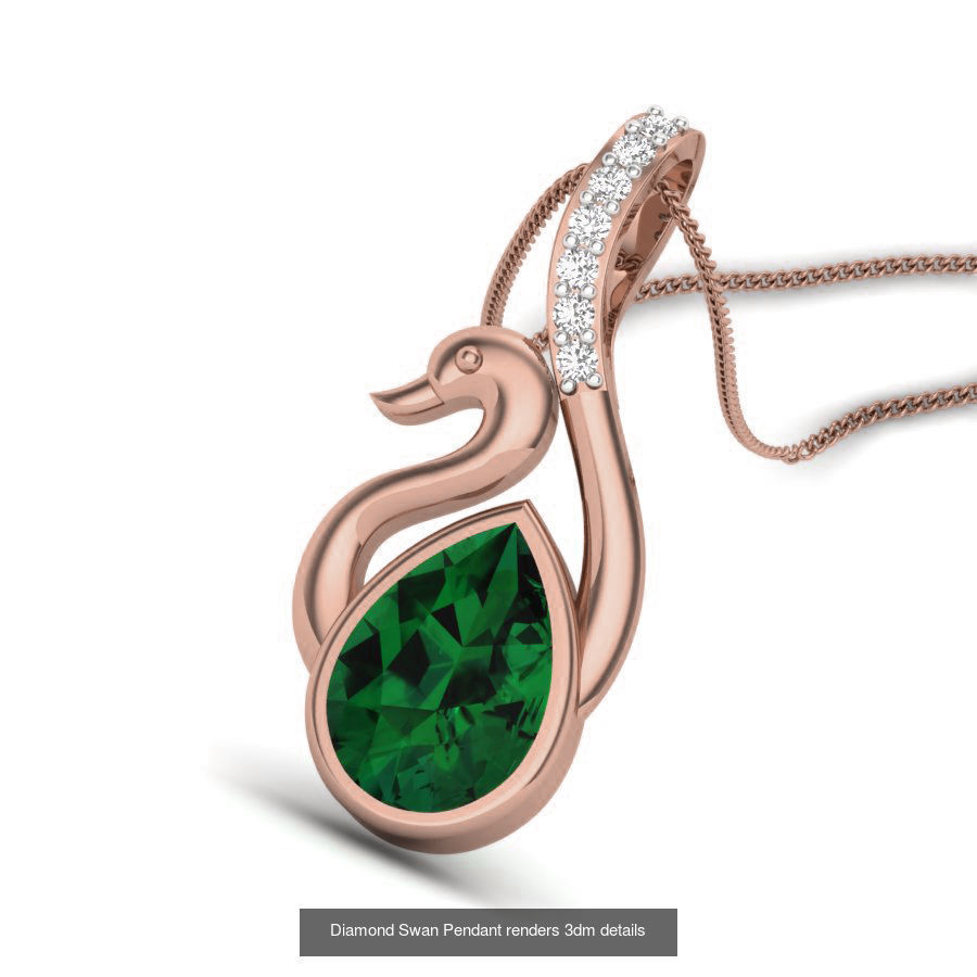 12 Diamond Swan Necklace Charm Pendant  3D Model Collection_7