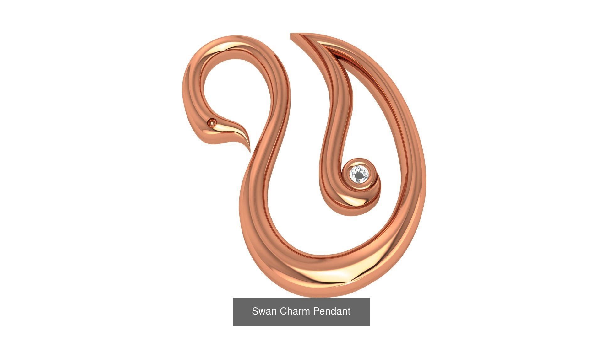 12 Diamond Swan Necklace Charm Pendant  3D Model Collection_9