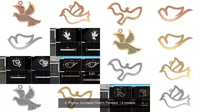 4  Pigeon Necklace Charm Pendant 