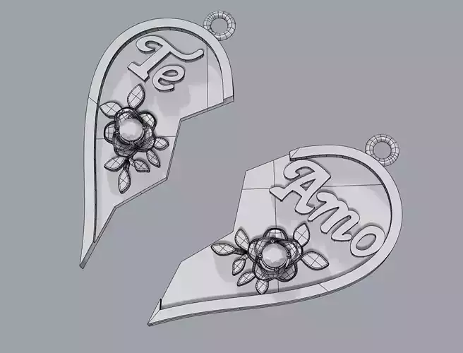 TE AMO I love you Cracked heart matching pendants