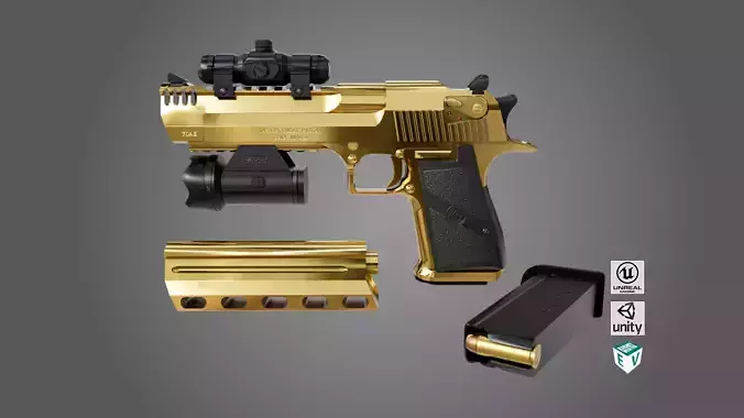 Pistol 10 Gold Generic All PBR UE Textures Low-poly 3D model