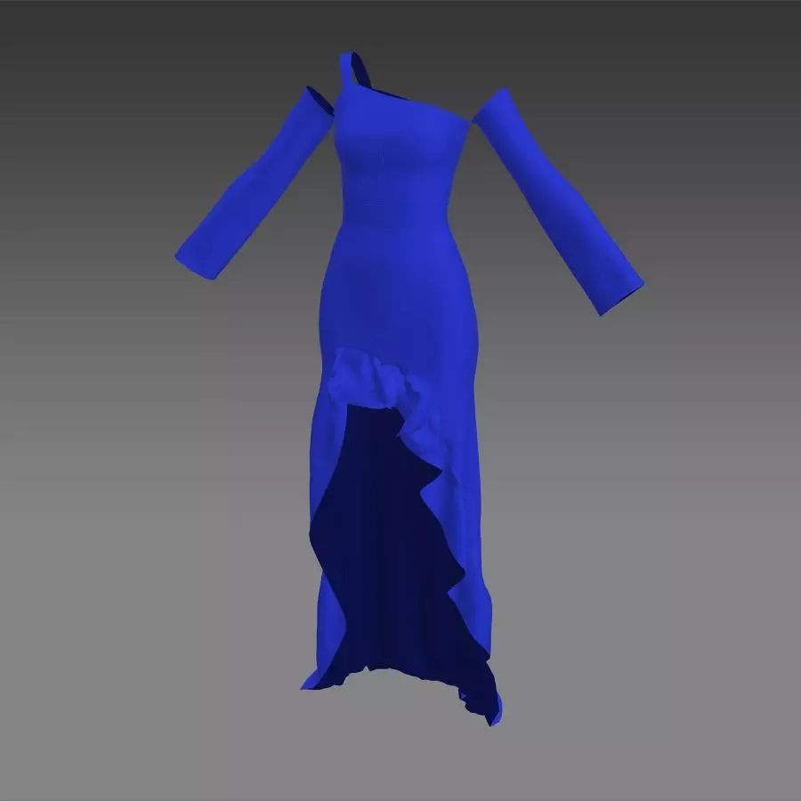 Dress one shoulder electric blue Low-poly 3D model