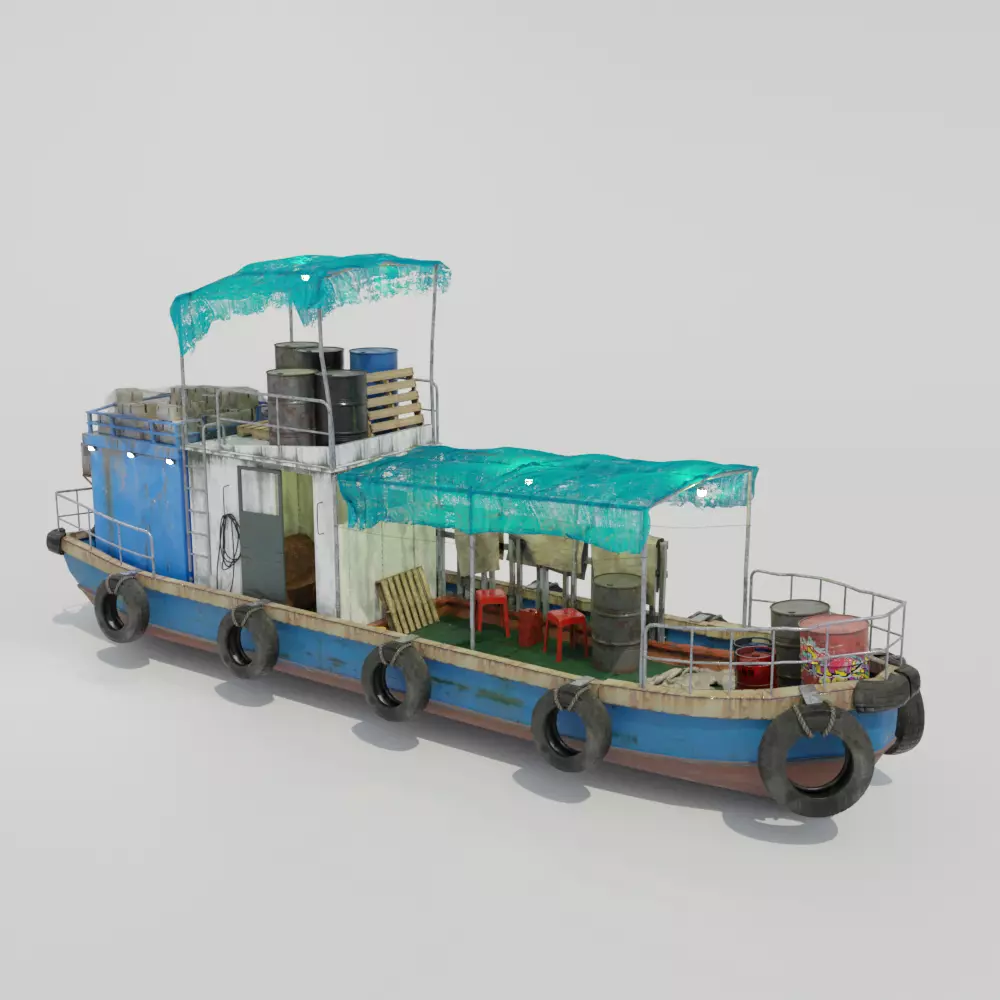 Old Hong Kong Fishing Boat 3D model