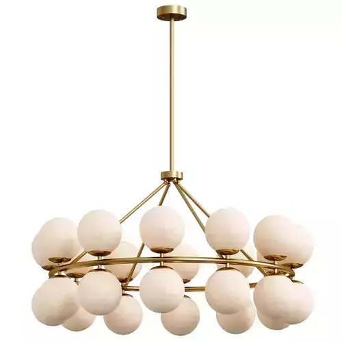 Antique Brass White Glass Chandelier 