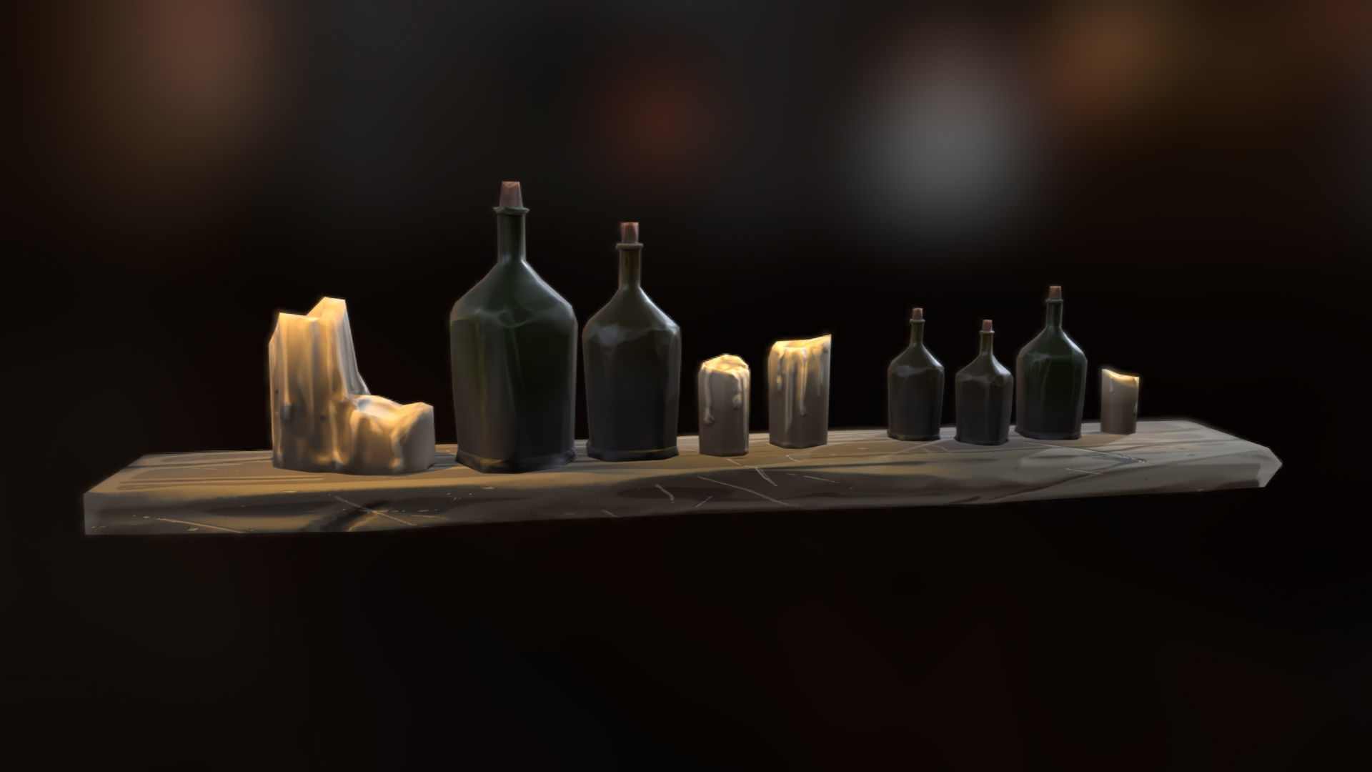 Stylized Low Poly Tavern Bottles Low-poly 3D model_4