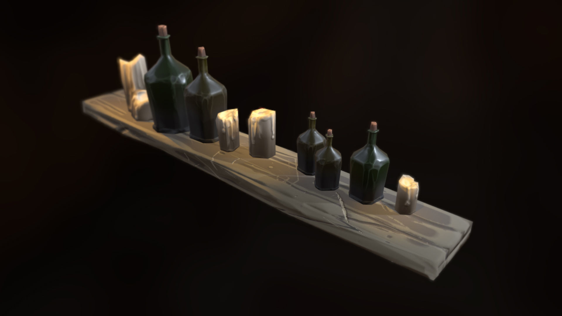 Stylized Low Poly Tavern Bottles Low-poly 3D model_7