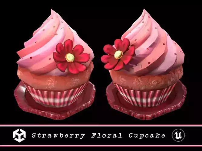 Strawberry Floral Cupcake Low-poly 3D model