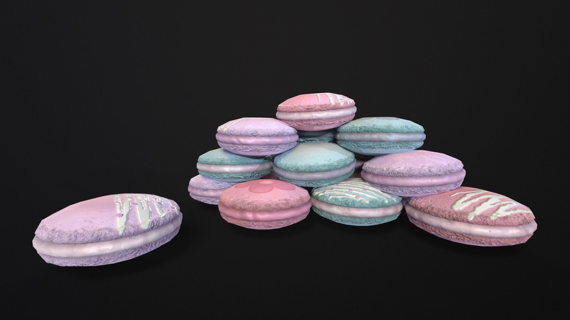 Macarons Low-poly 3D model_4