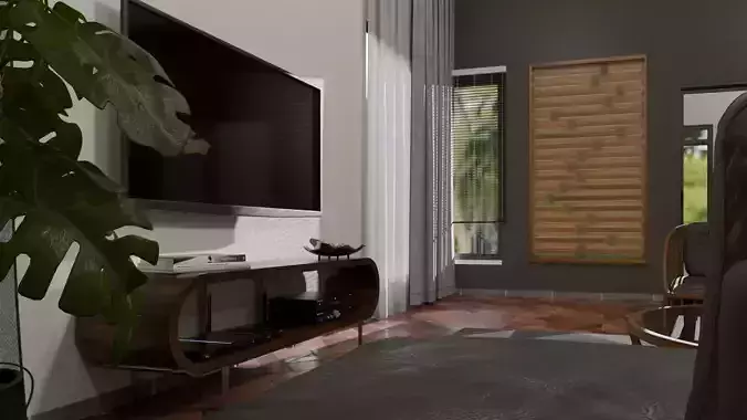 modern curved wooden TV console