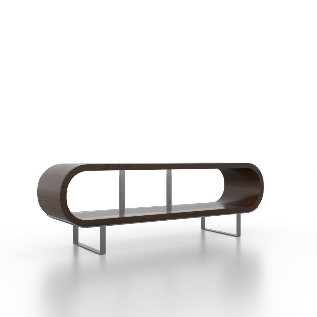 modern curved wooden TV console Free low-poly 3D model_1
