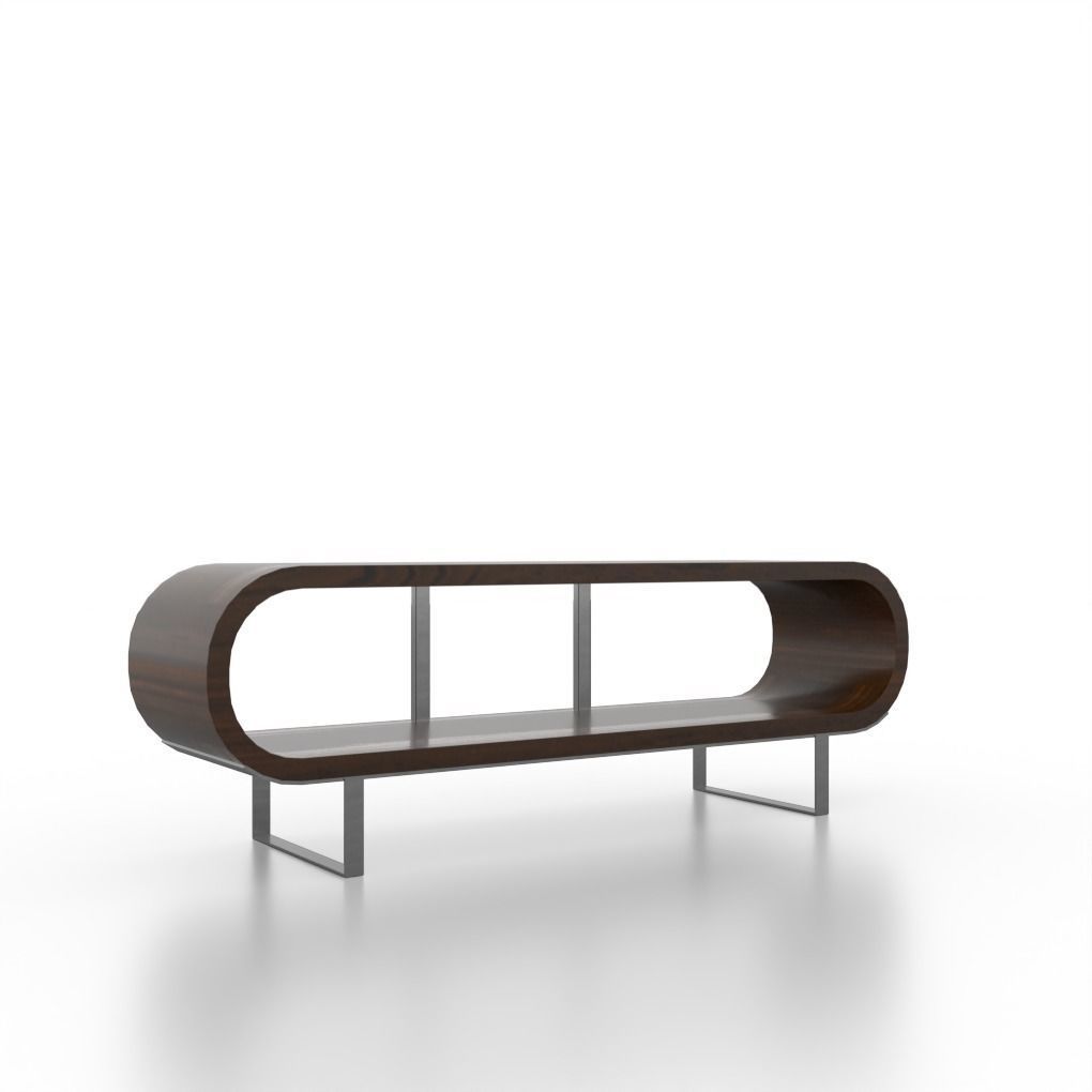 modern curved wooden TV console Free low-poly 3D model_3