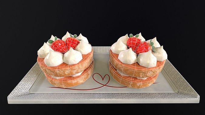 Strawberry Cakes Low-poly 3D model 5