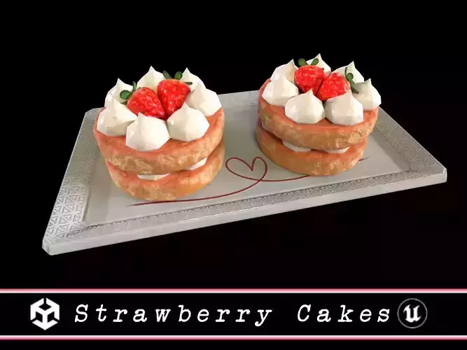 Strawberry Cakes Low-poly 3D model