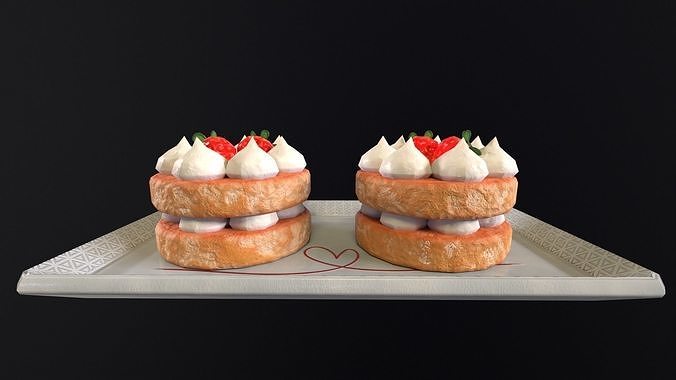 Strawberry Cakes Low-poly 3D model 6
