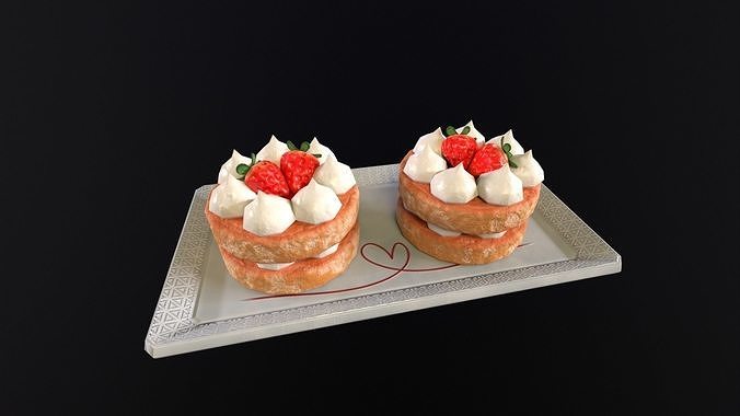 Strawberry Cakes Low-poly 3D model 2