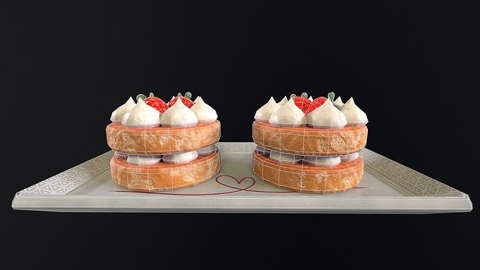 Strawberry Cakes Low-poly 3D model 7