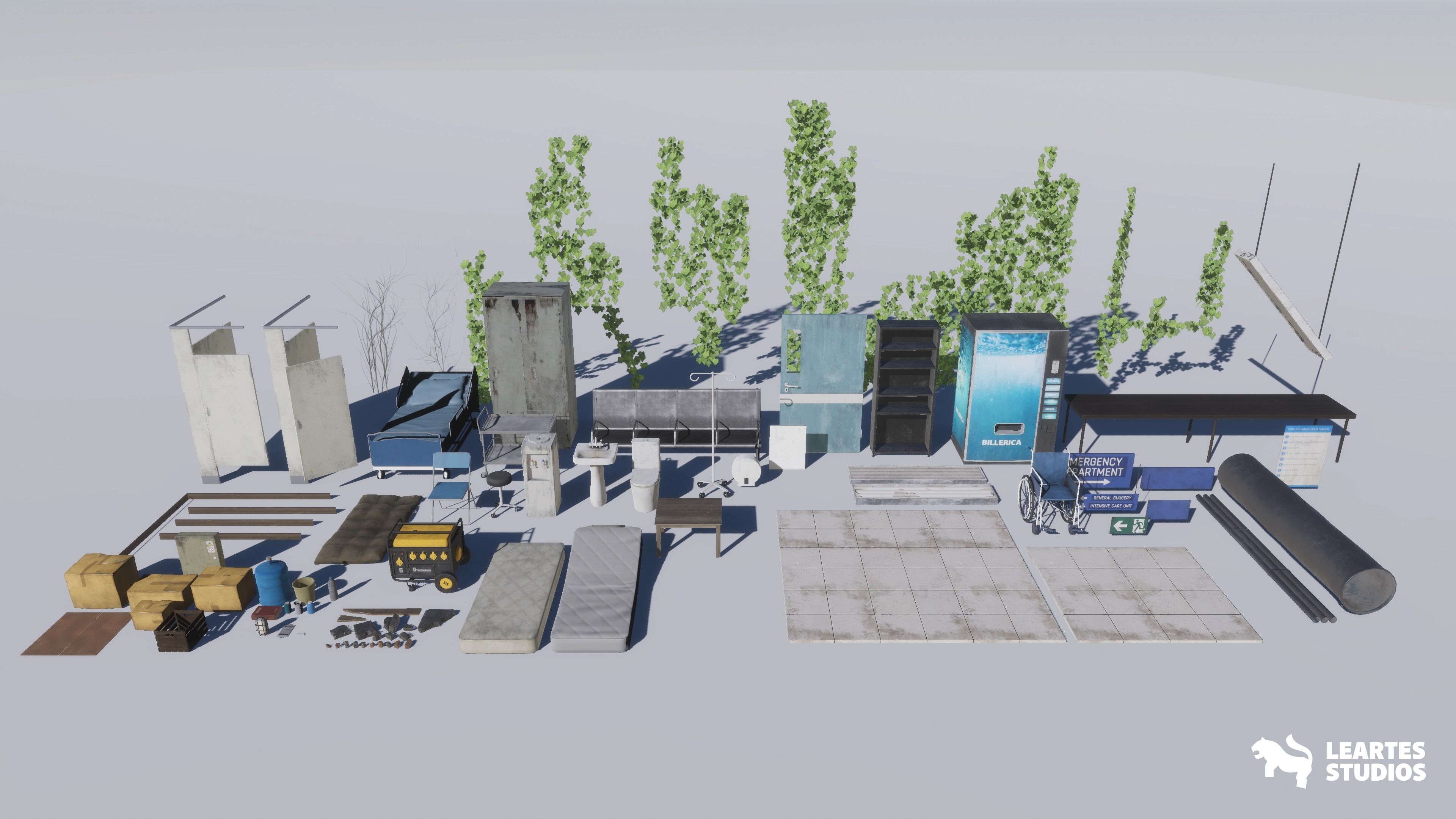 Abandoned-Post-Apocalyptic Hospital Environment Low-poly 3D model_5