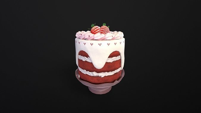 Strawberry Tall Cake  Low-poly 3D model 2