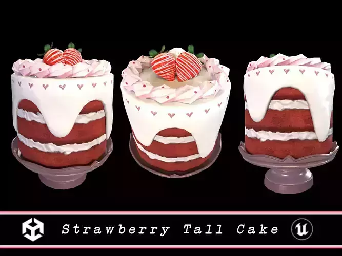 Strawberry Tall Cake  Low-poly 3D model