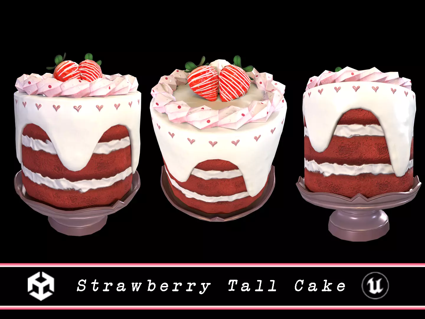 Strawberry Tall Cake Low-poly 3D model