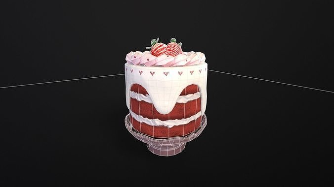 Strawberry Tall Cake  Low-poly 3D model 3