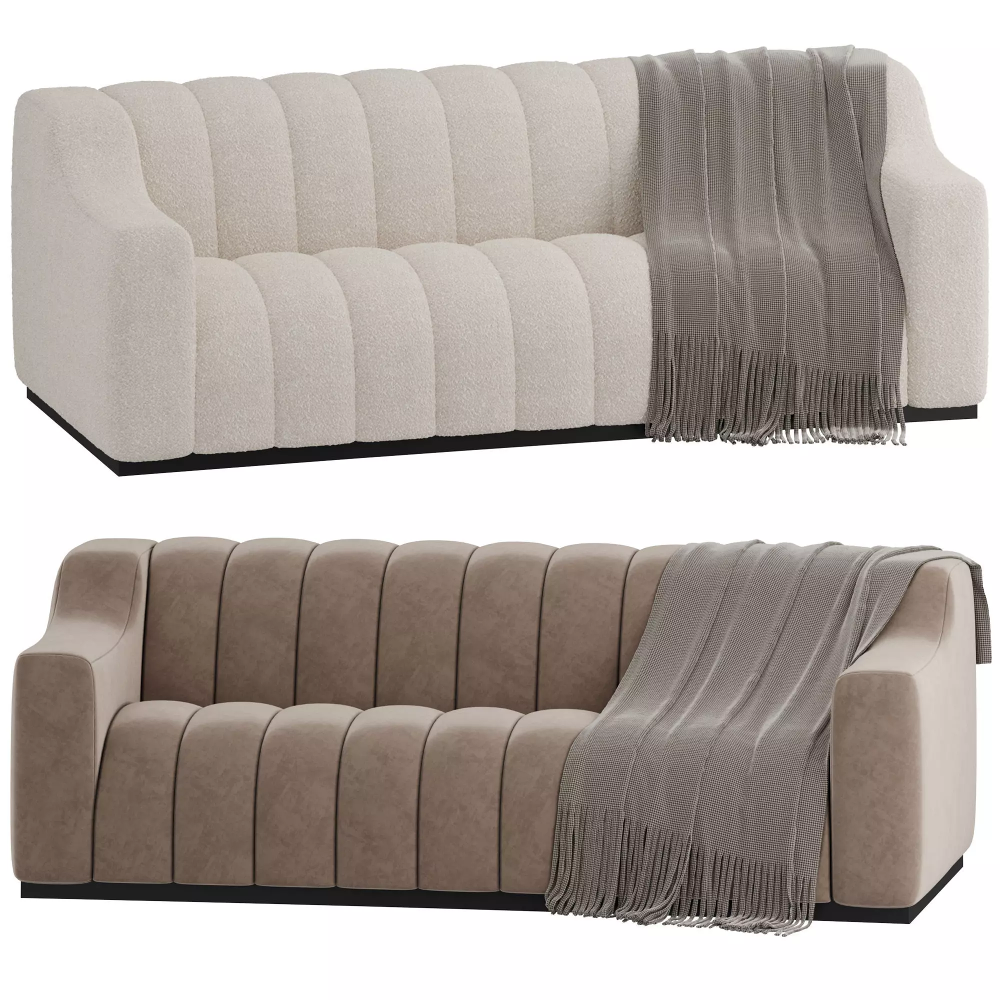 Boucle cream 3 seater sofa by oroa 3D model_0