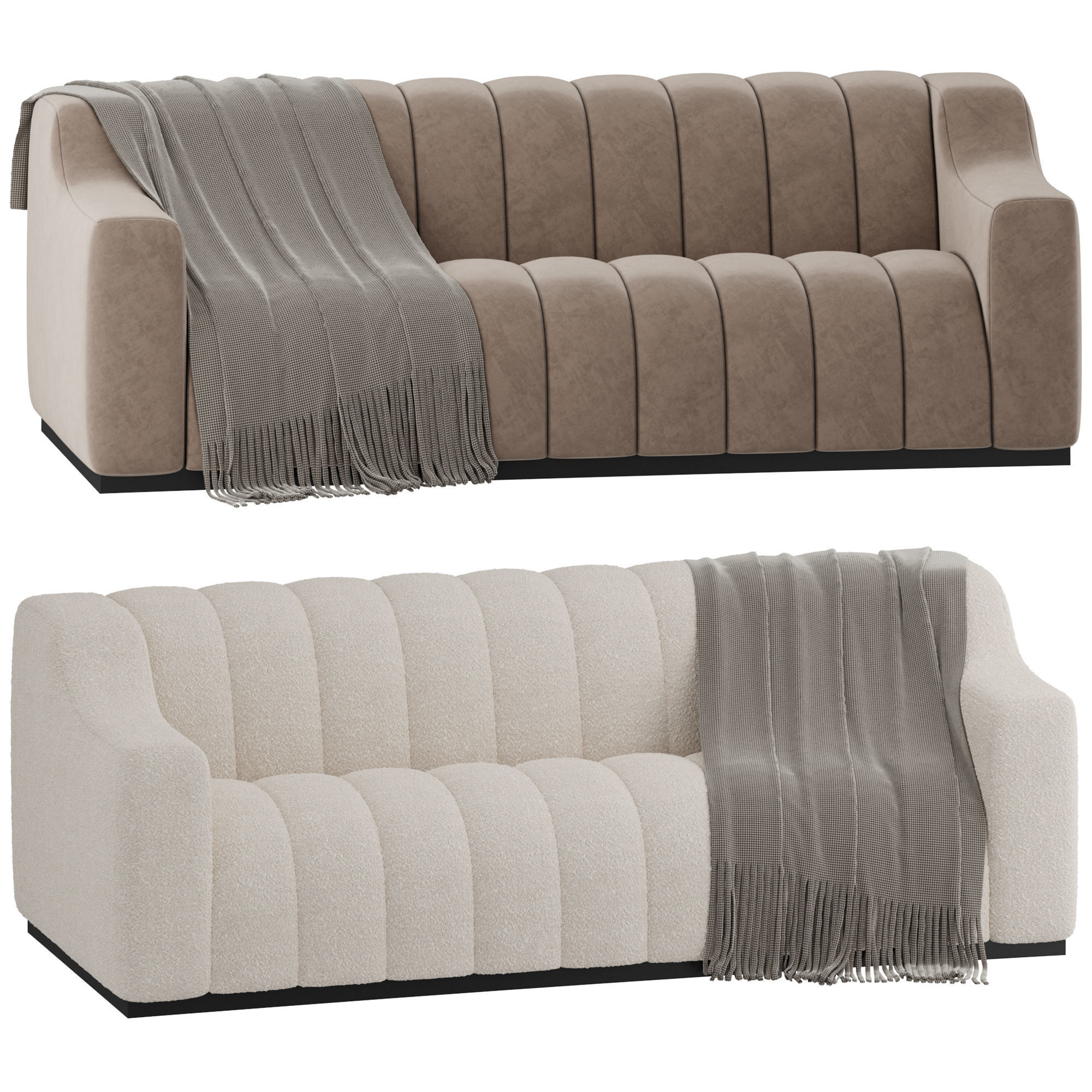 Boucle cream 3 seater sofa by oroa 3D model_1