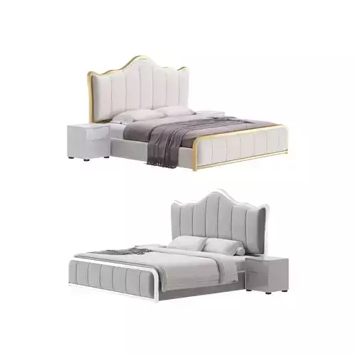 White Upholstered Bed with Headboard