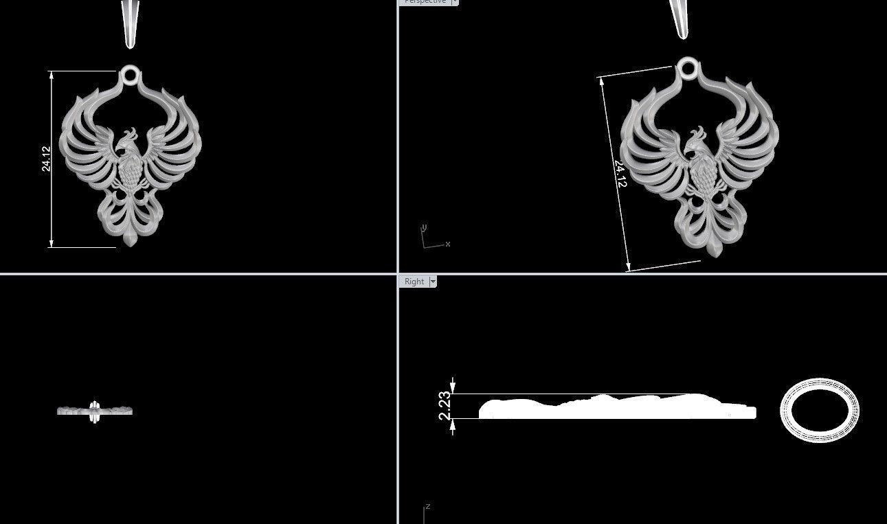 Phoenix bird pendant 3D print model_6