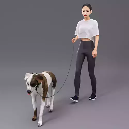 Girl Walks with a dog 3D model