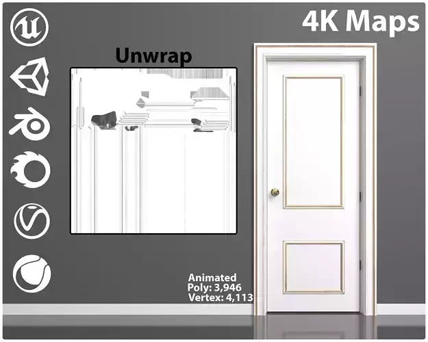 The interior door has become deformed Low-poly 3D model