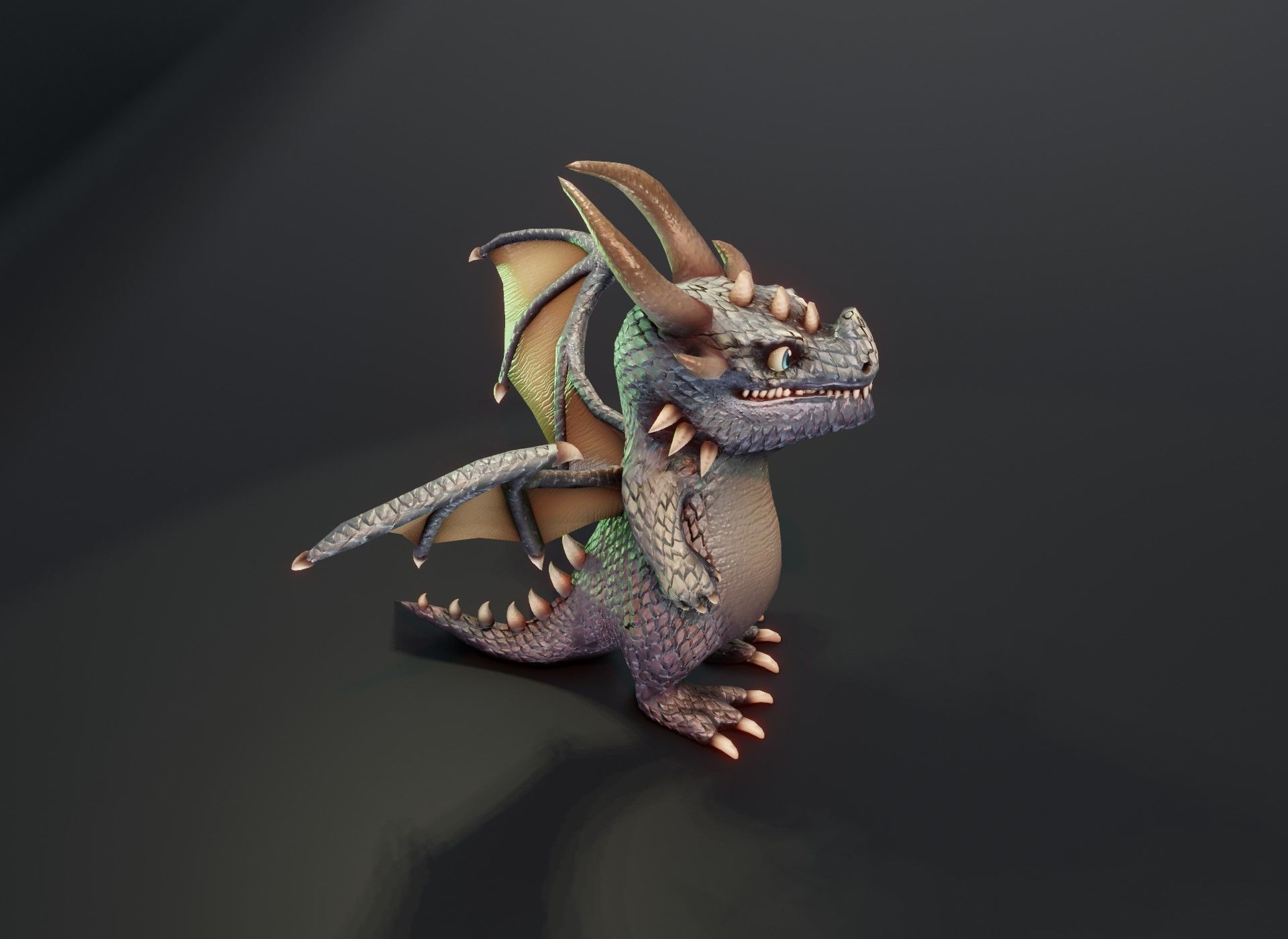 Cartoon Iron Dragon Rigged 3D Model Low-poly 3D model_18
